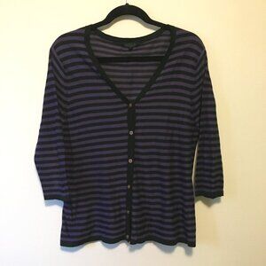 Sonia Rykiel Silk Purple and Black Striped Button Down Cardigan